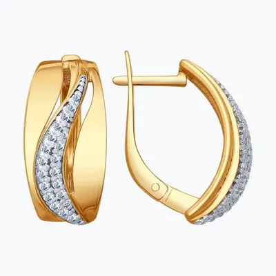 Серьги из золочёного серебра с фианитами из золочение розовое