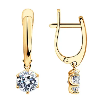 Серьги из золочёного серебра с фианитами из серебро