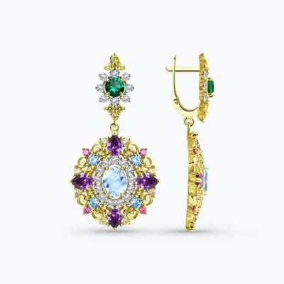 Серьги из золочёного серебра с фианитами из серебро