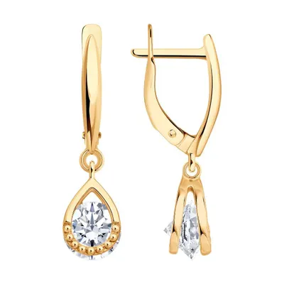 Серьги из золочёного серебра с фианитами из серебро