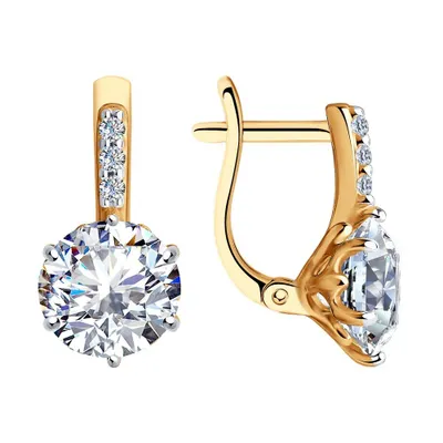 Серьги из золочёного серебра с фианитами из золочение розовое