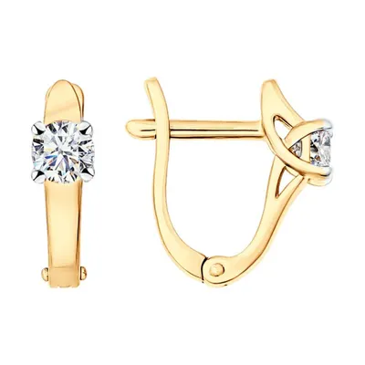 Серьги из золочёного серебра с фианитами из серебро