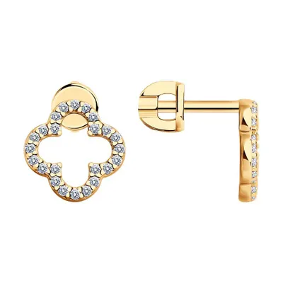 Серьги из золочёного серебра с фианитами из серебро