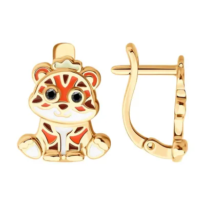 Серьги из золочёного серебра с фианитами и эмалью из серебро