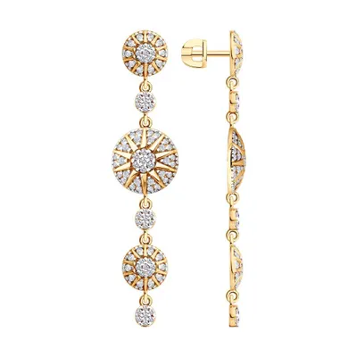 Серьги из золочёного серебра с фианитами из серебро