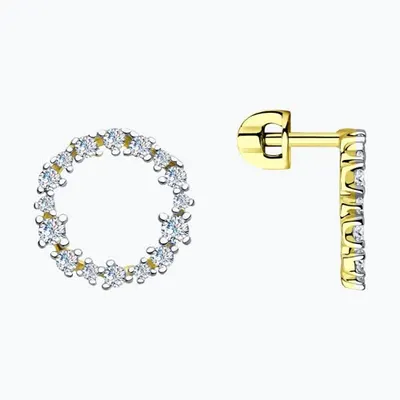 Серьги из золочёного серебра с фианитами из золочение желтое