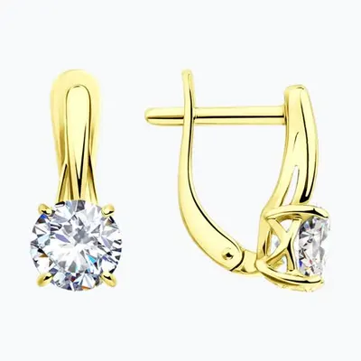 Серьги из золочёного серебра с фианитами из золочение желтое