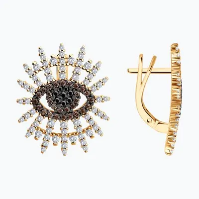 Серьги из золочёного серебра с фианитами из серебро