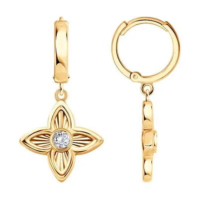 Серьги из золочёного серебра с фианитами из серебро