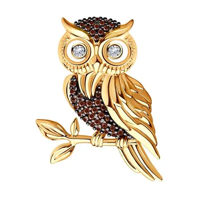 Брошь из золочёного серебра с фианитами из золочение розовое