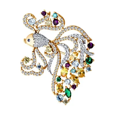 Брошь из золочёного серебра с фианитами из серебро