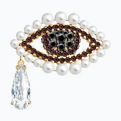 Брошь из золочёного серебра с синтетическим жемчугом и фианитами из золочение розовое