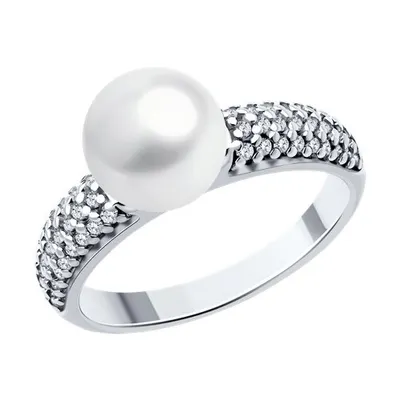 Кольцо из серебра с синтетическим жемчугом и фианитами из серебро