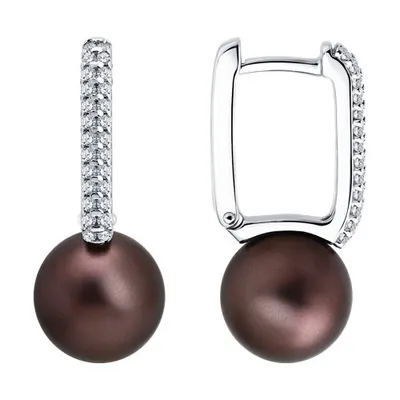 Серьги из серебра с синтетическим жемчугом и фианитами из серебро