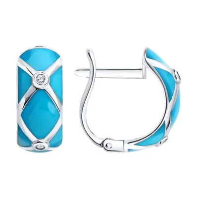 Серьги из серебра с фианитами и эмалью из серебро