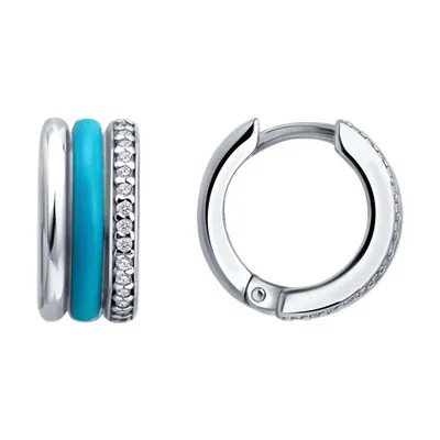 Серьги из серебра с фианитами и эмалью из серебро