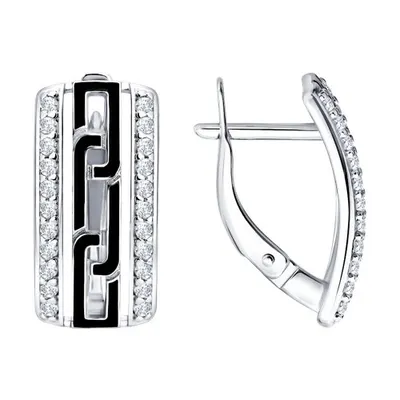 Серьги из серебра с фианитами и эмалью из серебро