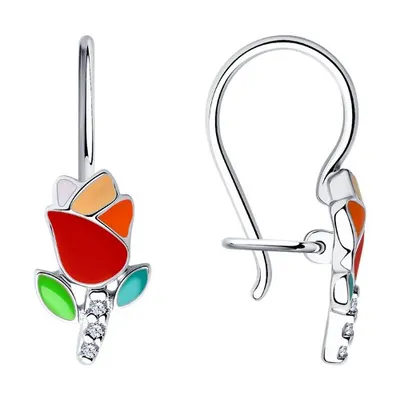 Серьги из серебра с фианитами и эмалью из серебро