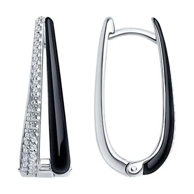 Серьги из серебра с фианитами и эмалью из серебро