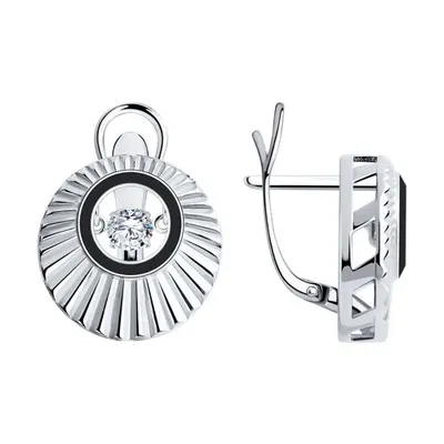 Серьги из серебра с фианитами и эмалью из серебро