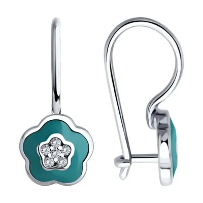 Серьги из серебра с фианитами и эмалью из серебро