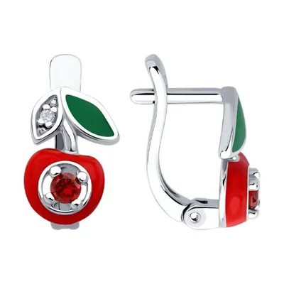 Серьги из серебра с фианитами и эмалью из серебро