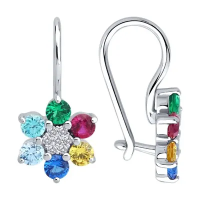 Детские серьги из серебра с корундами и фианитами из серебро