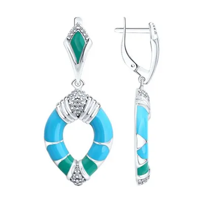 Серьги из серебра с фианитами и эмалью из серебро