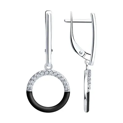 Серьги из серебра с фианитами и эмалью из серебро