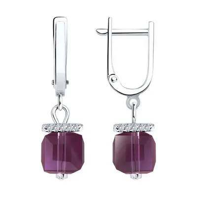 Серьги из серебра со стеклом  и фианитами из серебро