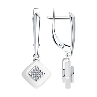 Серьги из серебра с керамическими вставками и фианитами из серебро