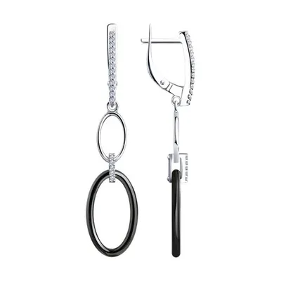 Серьги из серебра с керамическими вставками и фианитами из серебро