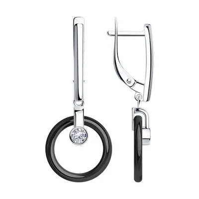 Серьги из серебра с керамическими вставками и фианитами из серебро