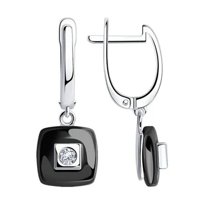 Серьги из серебра с керамическими вставками и фианитами из серебро