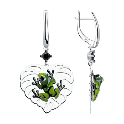 Серьги из серебра с фианитами и эмалью из серебро