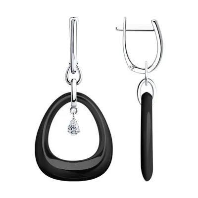 Серьги из серебра с керамическими вставками и фианитами из серебро