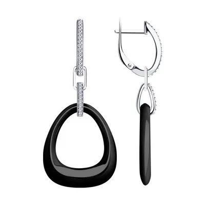 Серьги из серебра с керамическими вставками и фианитами из серебро