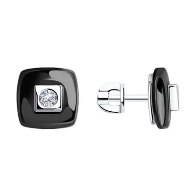 Серьги из серебра с керамическими вставками и фианитами из серебро