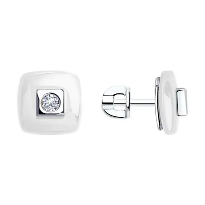 Серьги из серебра с керамическими вставками и фианитами из серебро