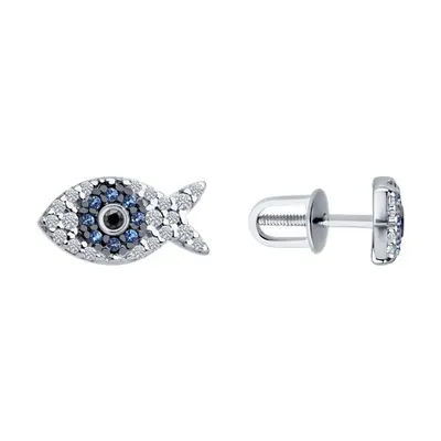 Серьги из серебра с фианитами из серебро