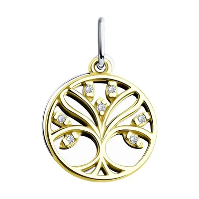Подвеска из золочёного серебра с фианитами Дерево жизни из серебро