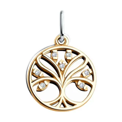 Подвеска из золочёного серебра с фианитами Дерево жизни из серебро