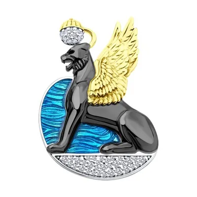 Брошь из золочёного серебра с фианитами и эмалью "Санкт-Петербург" из серебро