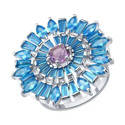 Кольцо из серебра с аметистом и фианитами из серебро