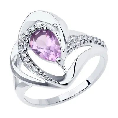 Кольцо из серебра с аметистом и фианитами из серебро