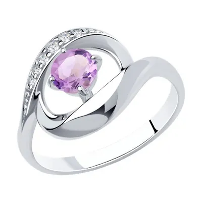 Кольцо из серебра с аметистом и фианитами из серебро