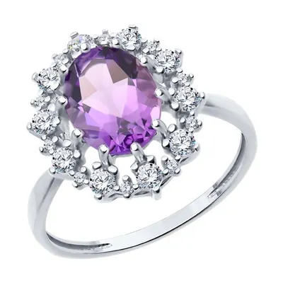 Кольцо из серебра с аметистом и фианитами из серебро