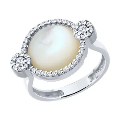 Кольцо из серебра с перламутром и фианитами из серебро