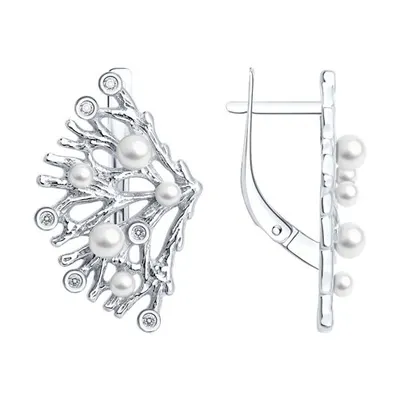 Серьги из серебра с жемчугом и фианитами из серебро