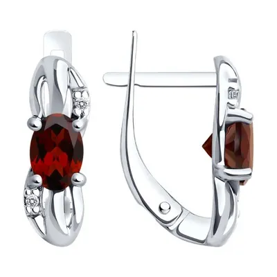 Серьги из серебра с гранатами и фианитами из серебро